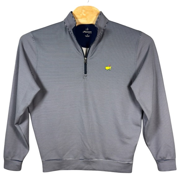 Masters Tech Pullover Mens Medium Navy White Stripe 1/4 Zip Golf Long Sleeve PGA - Picture 2 of 7